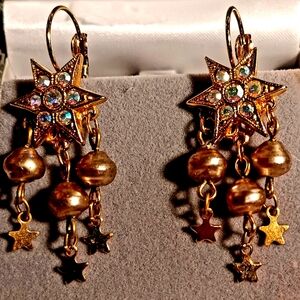 Vintage 90's Y2K Kirks Folly Goldtone Celestial Star Earrings NEW